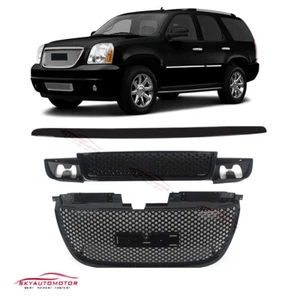 Fits 2007-2014 GMC Yukon XL Denali Front Grille Hood Molding Trim Black 3PCS - Picture 1 of 6