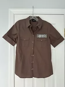 Liu Jo Women Short Sleeve Shirt Snap On Buttons Size 42 Brown Italy - Picture 1 of 6