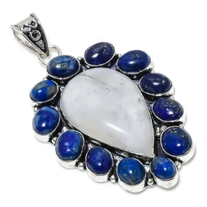Colgante de joyería de plata de ley 925 con piedra lunar arco iris, piedras preciosas de lapislázuli 2,76" M634 - Imagen 1 de 4