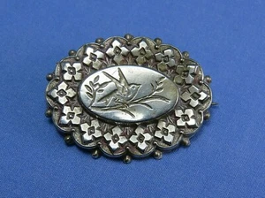 Antique Silver Plated Oval Brooch with Bird Scene - Picture 1 of 12