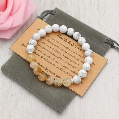 CITRINE & HOWLITE Handmade Crystal Healing Gemstone Stretch Bracelet 6/8mm. - Image 1 of 4