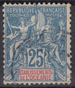 BRIEFMARKE OZEANIEN TYP GRUPPE 25c BLAU NR. 17 LEICHTE GESTEMPELT - Bild 1 von 2