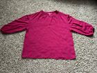 Catherine Womens Top 3/4 Sleeve L Hot Pink Buttons Pleated Elegant Summer Cute