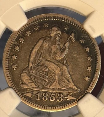 1853 Seated Liberty Quarter XF Extremely Fine 40 NGC Certified - Image 1 of 3