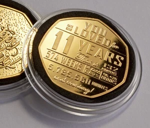 Gedenkmünze 11. Geburtstag 24 kt Gold in Kapsel. Geschenk/Präsent. 11 Jahre - Bild 1 von 10