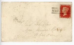 Cubierta 1859 con 1d rosa-rojo atado por el "Newburgh ABDN" tipo V Scots Local. - Imagen 1 de 2