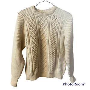 Vintage Wonderwool British Wool Cable Knit Pullover Sweater Beige/Creme Herren L - Bild 1 von 12