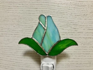 Rose Night Light, Blue Stained Glass Flower, Wall plug in, Mothers Day Gift - Picture 1 of 11