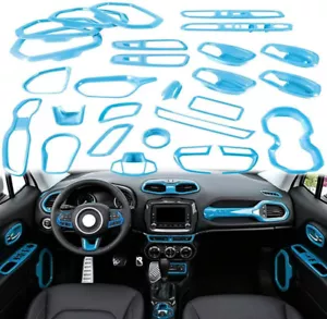 31PCS Car Interior Accessories Cover Trim Kit Blue for Jeep Renegade 2015-2020 - Foto 1 di 7