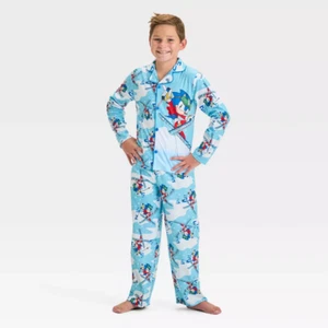 Boys Sonic the Hedgehog Christmas Pajamas Holiday Winter 4-12 Button Coat Style - Picture 1 of 4