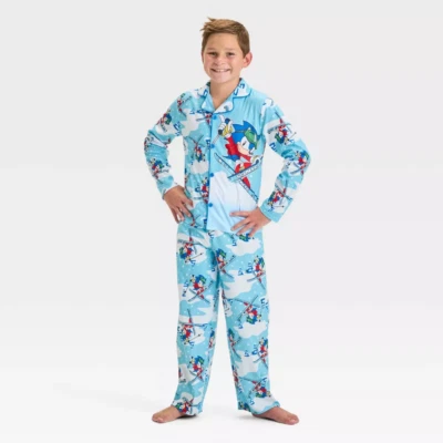 Niños Sonic the Hedgehog Navidad Pijama Vacaciones Invierno 4-12 Botones Abrigo Estilo Foto 1 de 4