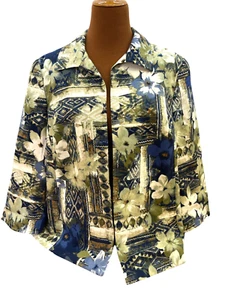 Alfred Dunner Womens Jacket 18W Blue Green Floral Long Sleeves Open Front Plus - Picture 1 of 12