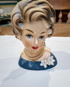 50er Jahre Frauenkopf Übertopf Perlen um 1249 schön aber restaurierungsbedürftig - Bild 1 von 15