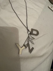 DKNY SILVER TONE LOGO TASSEL STAINLESS STEEL NECKLACE+CRYSTALS-NJ1314040 - Picture 1 of 2