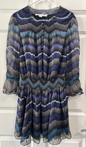 Diane Von Furstenberg Women's Sz 0 Kelley Smocked Chiffon Silk Peacock Dress DVF - Picture 1 of 14