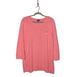 Suéter túnica TALBOTS $99 rosa piña bordada con cuentas algodón lino 2X - Imagen 1 de 4