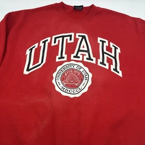 Vintage 90s Utah Utes University Of Utah Red Sweatshirt Made In USA Size L - Picture 1 of 14
