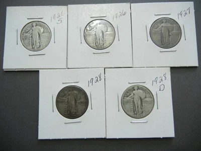 lot standing liberty quarter dollar silver US coin collection (5) - Image 1 of 2