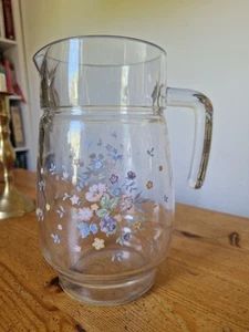 Vintage Arcoroc Glass Pitcher Jug 64 oz. Floral Pastel Clear French 8" Cocktails - Picture 1 of 6