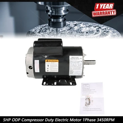 5HP Compressor Duty Electric Motor 1Phase 3450RPM 56HZ Frame 7/8" Shaft 230V New - Image 1 of 4