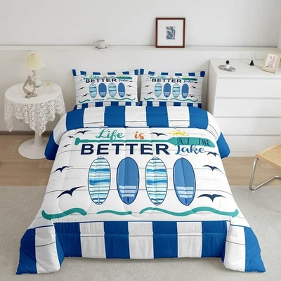 Nautical Comforter Set for Kids Boys Girls,Blue White Ocean Bedding Full,Hawa... - Image 1 of 4