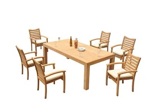 DSAP A-Grade Teak 7pc Dining Set 86 Canberra Rectangle Table Stacking Arm Chairs - Picture 1 of 4