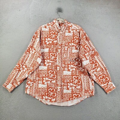 Camisa Cinch Para Hombre L Naranja Blanco Tropical Floral Manga Larga Abotonada Western Foto 1 de 4