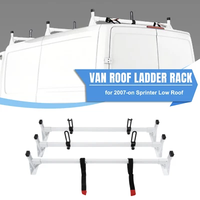 Baca de techo con escalera de 3 barras de alta resistencia para Mercedes Sprinter 2007-en techo bajo 144WB Foto 1 de 4