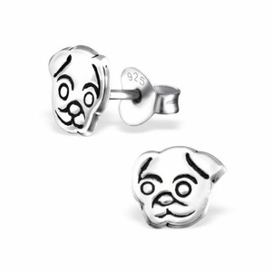 pug earrings silver