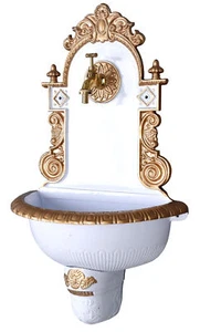 Wasserbecken Antik Brunnen Garten Weiss Gold Wandbrunnen Gartenbrunnen 72cm - Bild 1 von 5