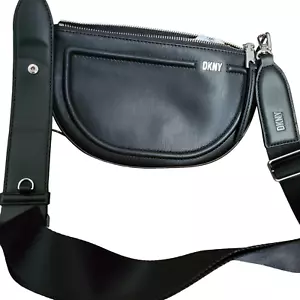 DKNY Orion Womens Crossbody Bag Black Logo Leather Zipper Detachable Strap NWT - Picture 1 of 8