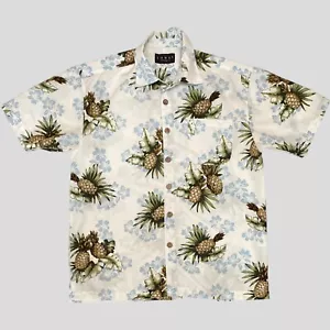 Lowes Hawaiian Button Up Shirt S White Pineapple Tropical Floral Short Sleeve - Picture 1 of 8