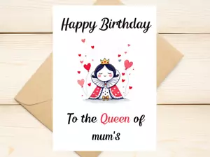 Cute Funny Birthday Card "Queen of Mum's" Cheeky Humour Birthday Card For Mum - Picture 1 of 2
