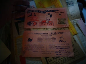 2 Anciens Billets de la Loterie Nationale 1942 Pub Bébé Sport - Picture 1 of 1