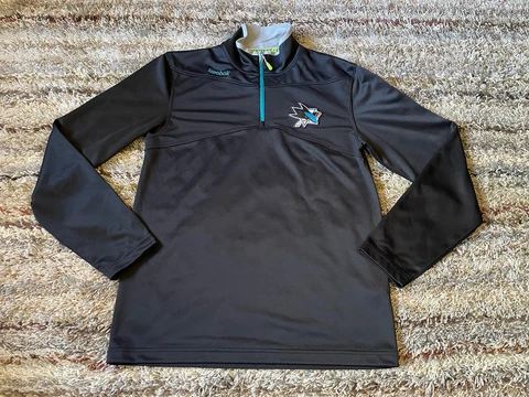 Reebok San Jose Sharks Center Ice Collection Mens 1/4 Zip Pullover Size S Black Cover