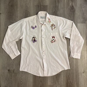 Mili Designs Womens Shirt M Large Embroidered Flowers Striped Button Up - Picture 1 of 11