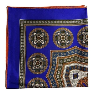 Regal Purple & Orange Geometric Silk Pocket Square (Hand-Rolled in England) - Picture 1 of 7
