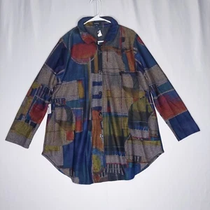 Damee Shirt Jacket Women XL Abstract Multicolor Button Pocket Artsy Shacket - Picture 1 of 10