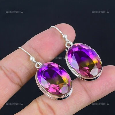 Valentines Deal 椭圆形紫水晶宝石 925 纯银悬垂妻子耳环 — 第 1/4 张图片