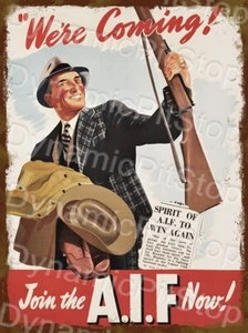 AIF Military Army Rustic Tin Sign Vintage Australian made - Picture 1 of 1