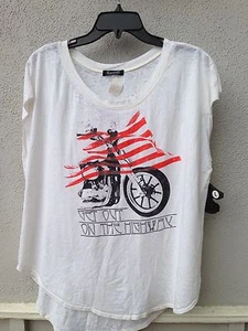 T-shirt Signorelli bianca tinta unita grafica moto taglia large $47 nuova con etichetta - Foto 1 di 2