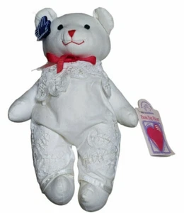 Applause Plüsch Teddybär weiß von Herzen Spitze rote Schleife Battenburg Zwillinge Neu mit Etikett - Bild 1 von 5