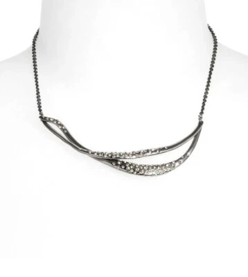 Collar Babero Alexis Bittar W1018 Gunmetal Onda Media Luna Pavé Cristal Incrustado Foto 1 de 2