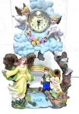 Gaurdian Angel Clock Quartz  Resin Sculpture Cherubs Children Vintage Rainbow