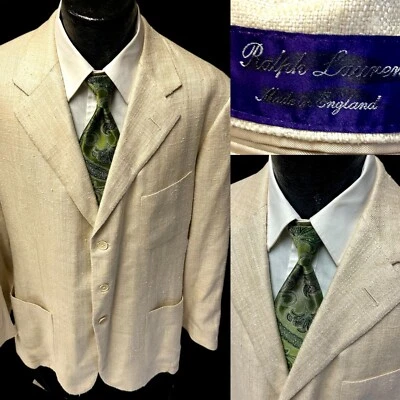 Ralph Lauren PURPLE LABEL Blanco Crema Abrigo Deportivo 3 BTN Chaqueta 100% SEDA Blazer Foto 1 de 4