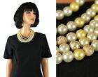Vintage 50s Bib Necklace 5 Strand Yellow Gold White Faux Pearl Tiered Choker