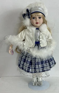 Brass Key Victorian Winter Snowflake Princess Genuine Porcelain Doll Faux Fur 16 - Bild 1 von 24