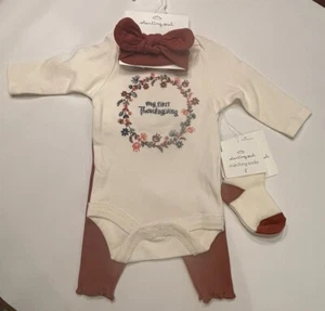 NWT Girls Starting Out “My First Thanksgiving” 4pc Outfit +bib +socks NB - Picture 1 of 4