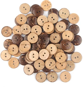100 PCS Natural Coconut Shell Wooden Buttons, 2 Hole 3/4 Inch Brown Sewing Butto - Picture 1 of 6