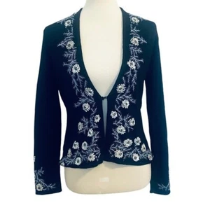 Sigrid Olsen Black Beaded Sequined Embroidered Floral Cardigan Womens Sz S - Picture 1 of 11